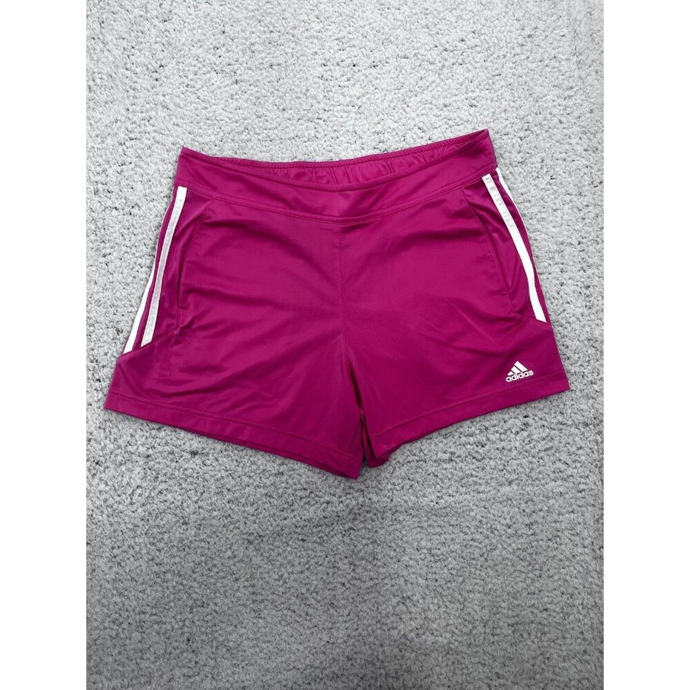 Adidas Shorts Womens L Pink Side Stripe Athletic Stretch Mid-Rise